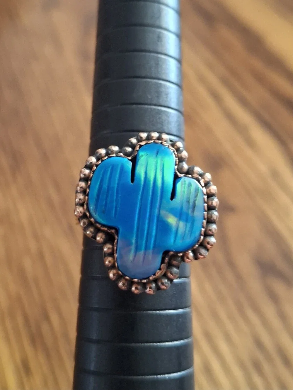 Aurora Opal Cactus On Copper Adjustable Band 6-7-8